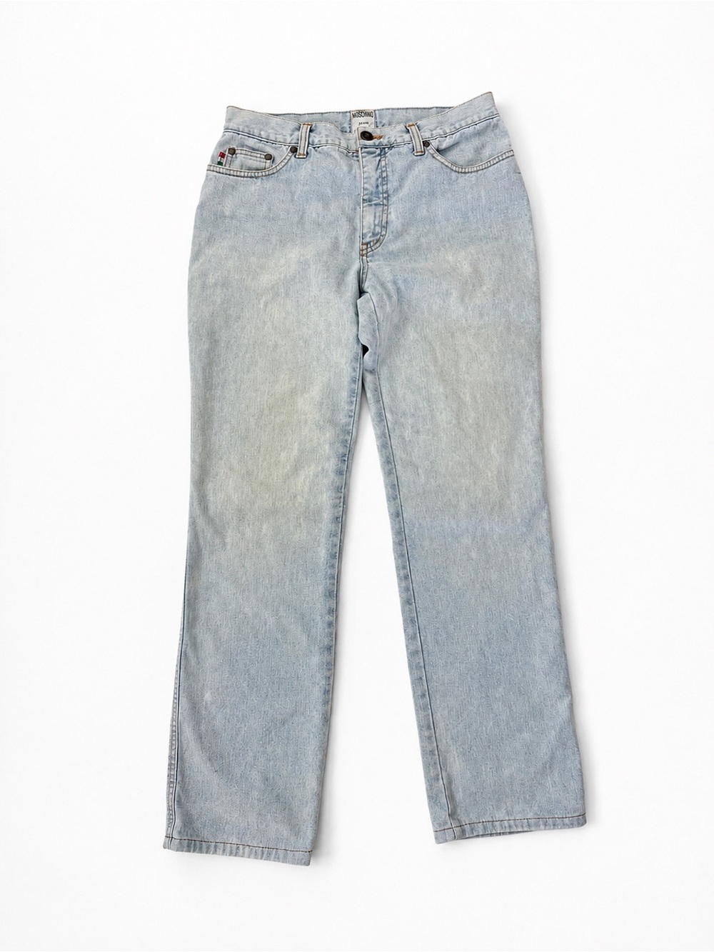Vintage Moschino Jeans Italy Size 29 Light Wash Straight Leg Heart Peace Y2K 90s